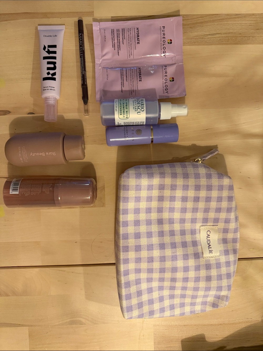 Skincare Grab Bag / Lavender and White Gingham Cosmetic Bag